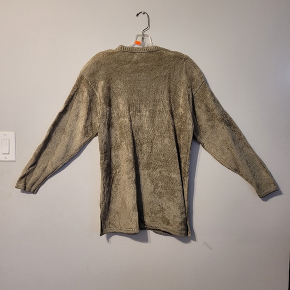 Vintage beaded velour sweater, olive, size large to XL - Picture 3 of 7